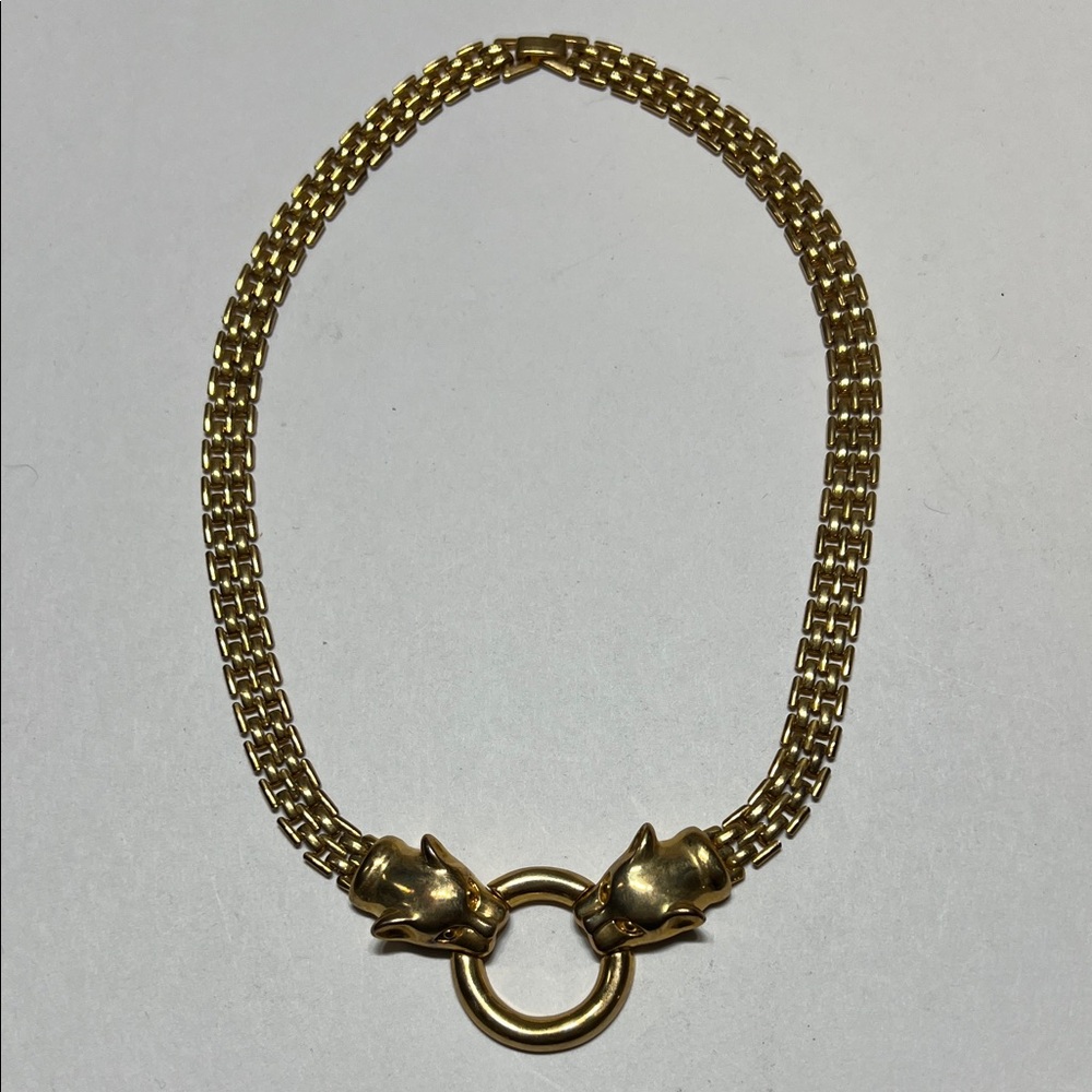 Vintage Gold Tone Metal Panther Head Necklace